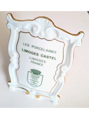 Vintage Limoges Castel Porcelain Advertising Plague Stand Gold Gilt Stamp 4.5"